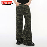 Dodobye Korean Style Men Denim Pants Camouflage Belt Droop Straight Bottom Boot Cut Wide Leg Casual Male Jeans Stylish 2025