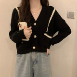 Black Friday Dodobye Autumn Cropped Knitting Cardigans Women Y2K Fashion Chic V Neck Patchwork Outwear Korean Loose Single Breasted All Match Sweater