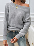 christmas outfit Dodobye Long Sleeves Loose Solid Color Split-Joint Off-The-Shoulder Pullovers Sweater Tops