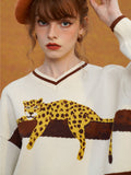 Dodobye A Leopard Knit Sweatshirt That Stays On The Tree