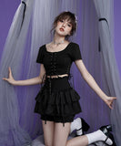 Dodobye Black Lady Tiered Short Skirt