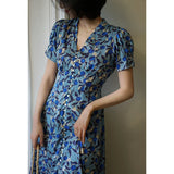 Dodobye Ultramarine Floral Pattern Vintage Dress That Secretly Blooms Quietly