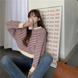 Black Friday Dodobye Korean Striped Sweater Women Loose Lazy Fall Winter O-Neck Knitted Pullover Harajuku Sweet Pretty Style School Jumpers Tops