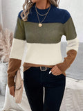 christmas outfit Dodobye Long Sleeves Contrast Color Round-Neck Pullovers Sweater Tops