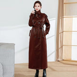 christmas outfit Dodobye Autumn Waterproof Extra Long Black Reflective Shiny Patent Pu Leather Trench Coat for Women Belt Runway Y2K Clothes