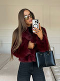 christmas outfit Dodobye Burgundy Red Chic Women's Fluffy Faux Fur Short Jacket Women Elegant Lapel Long Sleeve Plush Coat Female Warm Cropped Streetwear