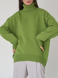 christmas outfit Dodobye High-Low Long Sleeves Solid Color Split-Joint High Neck Sweater Tops