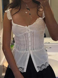 Dodobye Ruffled Lace Stitching White Tank Top