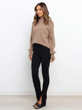 christmas outfit Dodobye Stylish Long Sleeves Loose Solid Color High-Neck Sweater Tops