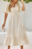 Dodobye-V Neck Ruffle Sleeve Long Dress