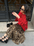 Dodobye 2024 Summer Woman Leopard Print Skirt Vintage High Waist Loose Midi Skirts Chic Elegant Casual Streetwear Women's Skirt