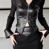 thanksgiving outfit Dodobye Women's High-Waisted Cropped Skirt Zippered PU Leather Suit Jacket Spring/Autumn 2024 New Style 2-Piece Set