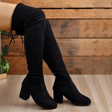 Dodobye Women Boots Winter Black Over The Knee Boots 2025  New Comfort High Heels Shoes Fashion Warm Lace Up Long tube square heel Boots