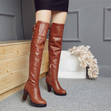 thanksgiving outfit Dodobye Over-Knee High Boots Round Toe Block Heel TPU Outsole Charm Size 33-45 Mature Red S2675