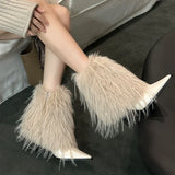 Dodobye Fur High Heels Women Ankle Chelsea Boots Fashion Pointed Toe Shoes Designer 2024 New Winter Trend Dress Gladiator Zapatos Femme