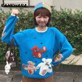 Dodobye Sweet Japanese College Style Cartoon Teddy Bear Jacquard Design Pullover Sweaters Autumn Winter Warm Knit Y2k Pullovers