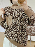 christmas outfit Dodobye Long Sleeves Loose Leopard Split-Joint High Neck Pullovers Sweater Tops