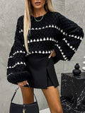 christmas outfit Dodobye Loose Puff Sleeves Split-Joint Round-Neck Sweater Tops