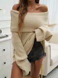 christmas outfit Dodobye Flared Sleeves Long Sleeves Solid Color Off-The-Shoulder Sweater Tops