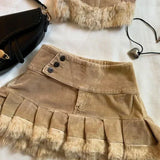 Dodobye Y2K Knitted Splicing Short Skirt Two Piece Set Women Knitted Long Sleeved Sweater Cute Bow Mini Pleated Skirt Autumn Winter Suit