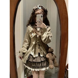 Dodobye French Lolita Set Cute Sweet Lapel Long Sleeved Shirt Mint Colored Sweater Short Skirt Spring Autumn 3 Piece Set Платье