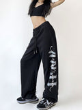 Dodobye Hip Hop Letter Y2k Sweatpants Women High Waist Vintage American Trousers Fall Harajuku Casual Lace Up Streetwear Bf Pants