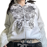 Dodobye E-girl Gothic Harajuku Mall Goth Hoodies 2000s Y2K Cyber Grunge Emo Zip Up Sweatshirts Vintage Graphics Print Coat Streetwear