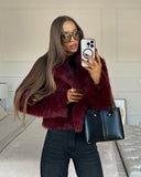 christmas outfit Dodobye Burgundy Red Chic Women's Fluffy Faux Fur Short Jacket Women Elegant Lapel Long Sleeve Plush Coat Female Warm Cropped Streetwear