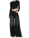 Dodobye Women's Vintage Black Gothic Pants 90s Aesthetic Baggy Denim Trousers Korean 2000s Y2k High Waist Wide Leg Jeans Pippie Clothes