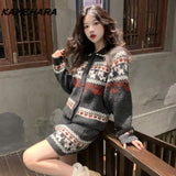 Dodobye Sweet Hot Girl Retro Suit Women's Autumn Fair Isle Pattern Knitted Cardigan High-waisted Skirt Fashion Two-piece Sets