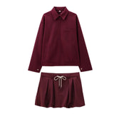 thanksgiving outfit Dodobye 2024 Autumn Winter Casual Women Suits Fashion Solid Zipper Turn-down Collar Jackets+Chic Drawstring Mini Ladies Skirts