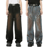 Dodobye Men'S Autumn New Product: High Street Waste Soil Style, Doing Old, Dirty Dyeing, Splicing, Deconstructing, Casual Loose Jeans