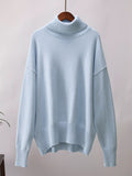 christmas outfit Dodobye High-Low Long Sleeves Solid Color Split-Joint High Neck Sweater Tops