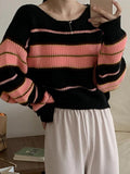 Dodobye-Stripe Splice Short Sweater