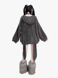 Dodobye New Y2K Sweater Bunny Plush Thickened Cardigan Sweater Women Autumn Winter Design Cute Loose Mid Length Coat Gray Hooded Sweater