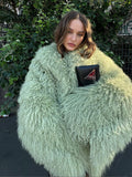 christmas outfit Dodobye New Fashion Burgundy Oversized Fluffy Faux Fur Coat 2024 Chic Women O-neck Long Sleeved Warm Jacket Winter Lady Loose Streetwear