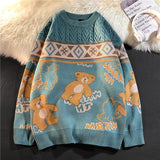 Dodobye American Retro Lazy wind Japanese Cartoon Bear Y2K Autumn And Winter Turtle Neck Male And Female Couples Student Sweater Coat