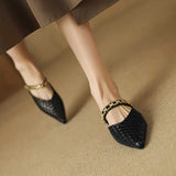 Dodobye Leather Toe Slippers Women's Flat Bottom 2024 New Summer Wear Versatile Fashion Pointy Toe Lazy Mule Slippers   Slippers Women