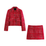 Black Friday Dodobye Autumn/Winter New Product Women's Wear with Shoulder Pads, Coarse plaid Texture Coat, High Waist Skirt Pants Set