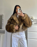 christmas outfit Dodobye 2025 Chic Faux Fox Fur Warm Cropped Coat For Women Winter Thicken Lapel Long Sleeve Fluffy Jacket Female Fashion Thermal Outwear