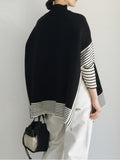 christmas outfit Dodobye Batwing Sleeves Loose Split-Joint Split-Side Striped High Neck Sweater