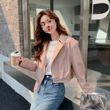 thanksgiving outfit Dodobye Pink PU Leather Jacket Women's Cropped Petite Jacket 2024 New Spring Autumn Street Style Fashion Overcoat From China Mainland