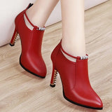 Dodobye 2025  Great Quality Boots Women High Heels Pointed Toe Women's Shoes Red Shoes Gold Decor Thin Heels Slip-on Ladies Modern Boots