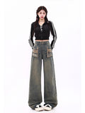 Dodobye 2025 Blue Letter Women Jeans High Waist Straight Baggy Denim Pants Casual American Vintage Y2K Female Wide Leg Denim Trouser New