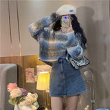 Black Friday Dodobye Y2K Stripe Tie Dye Women Knit Short Sweaters Autumn Korean Rainbow Sweet Pullover Harajuku Streetwear All Match Crop Jumpers