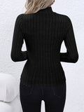 christmas outfit Dodobye Long Sleeves Skinny Pleated Solid Color Split-Joint High Neck Sweater Tops