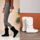 thanksgiving outfit Dodobye Design Female Ankle Boots Flock Round Toe Wedges Slip On Pleated Size 45 46 47 48 Leisure Daily Booties Women