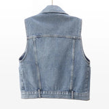 Dodobye 2025 New Autumn Women Vest Jacket Fashion Beading Jeans Jacket Sleeveless Loose Short Blue Denim Coat Causal Waistcoats Jackets