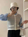 Dodobye Vintage Striped Cardigan Vest Women Casual Harajuku Y2k Knitted Sweater Vest Fall Female Retro Korean Single Breasted Tops