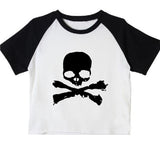 Dodobye Punk Streetwear Raglan Tee Vintage Women's Slim Gothic Graphic Print Cute Grunge Crop Tops Y2k Clothes Sexy Emo Girls Baby Tee